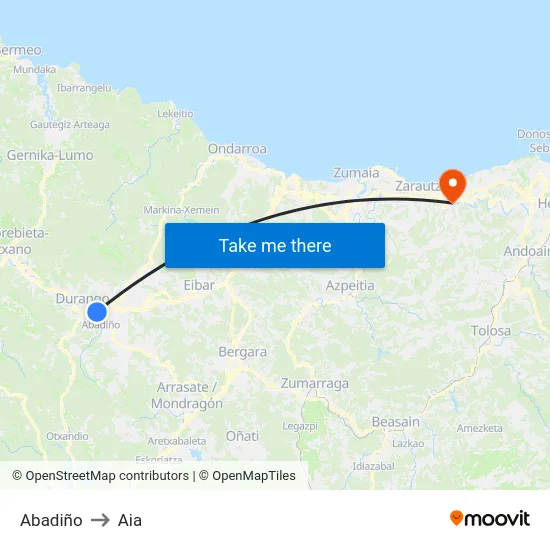 Abadiño to Aia map