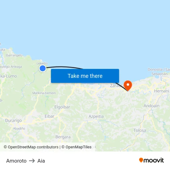 Amoroto to Aia map
