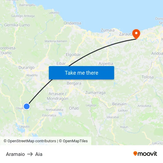 Aramaio to Aia map