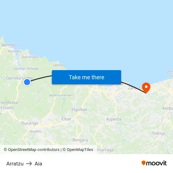 Arratzu to Aia map