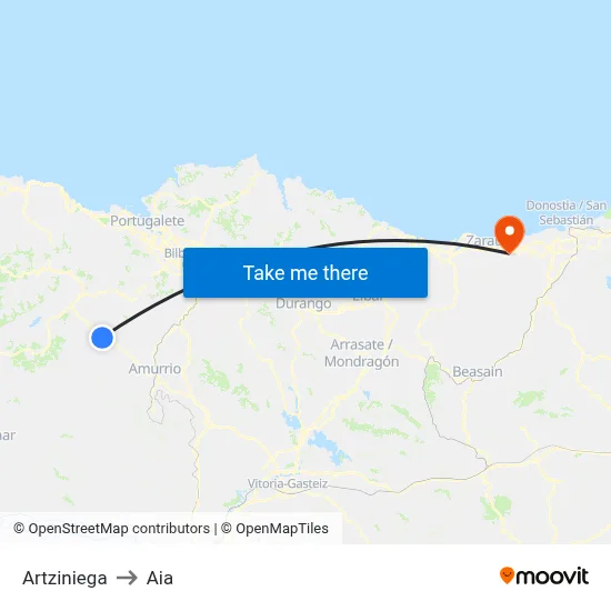 Artziniega to Aia map