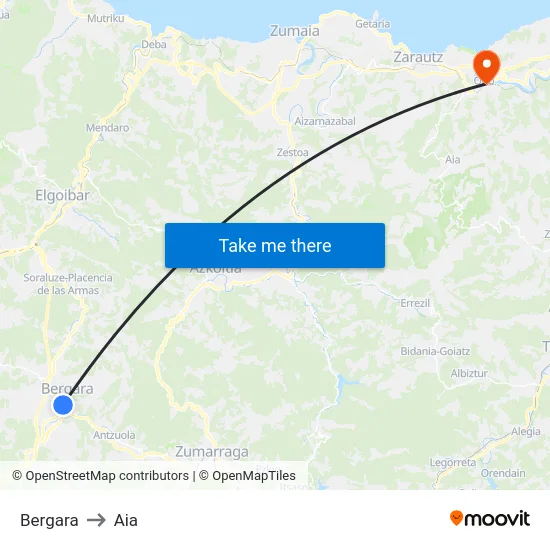 Bergara to Aia map