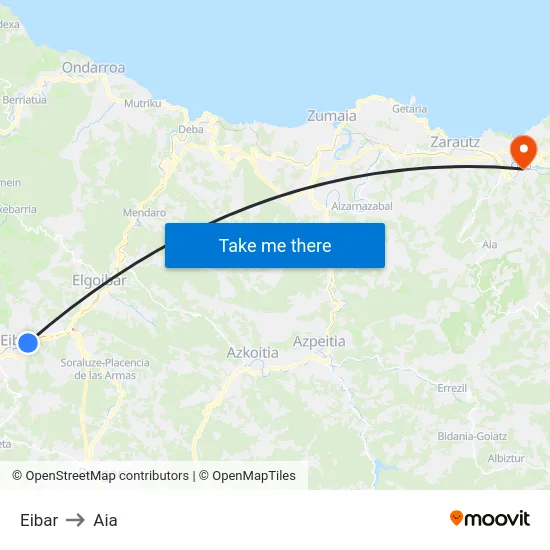 Eibar to Aia map