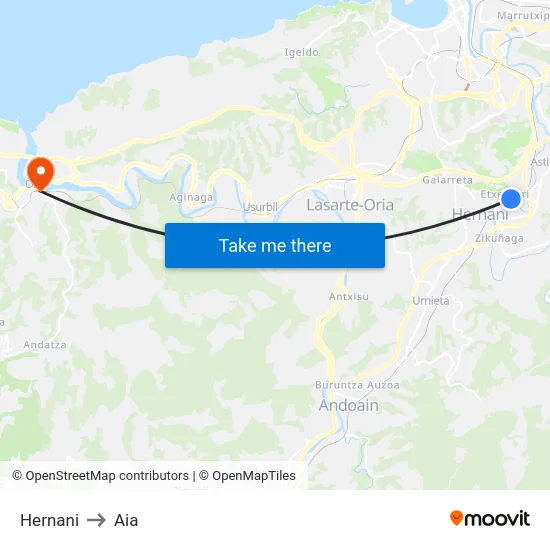 Hernani to Aia map