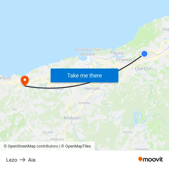 Lezo to Aia map