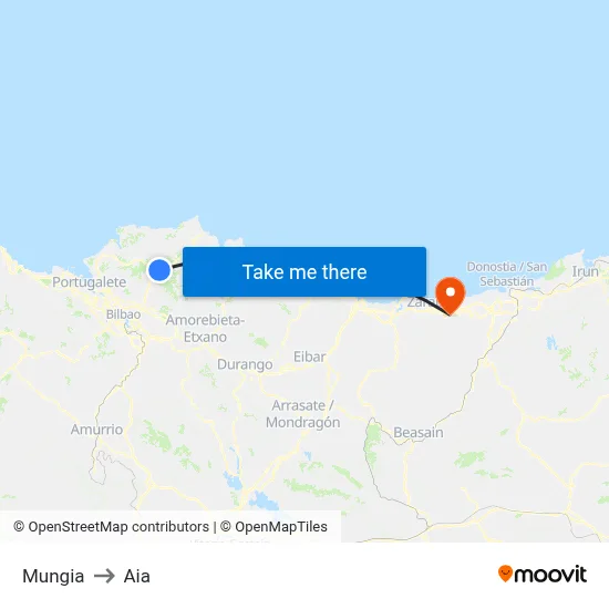 Mungia to Aia map