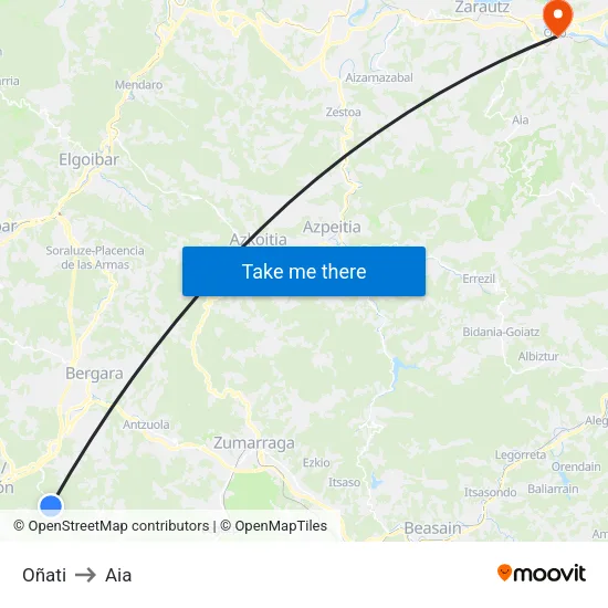 Oñati to Aia map