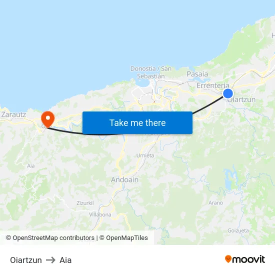 Oiartzun to Aia map