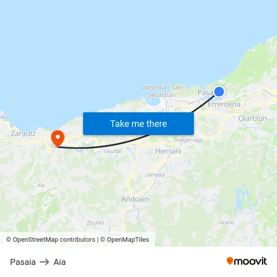 Pasaia to Aia map
