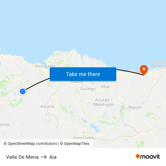 Valle De Mena to Aia map