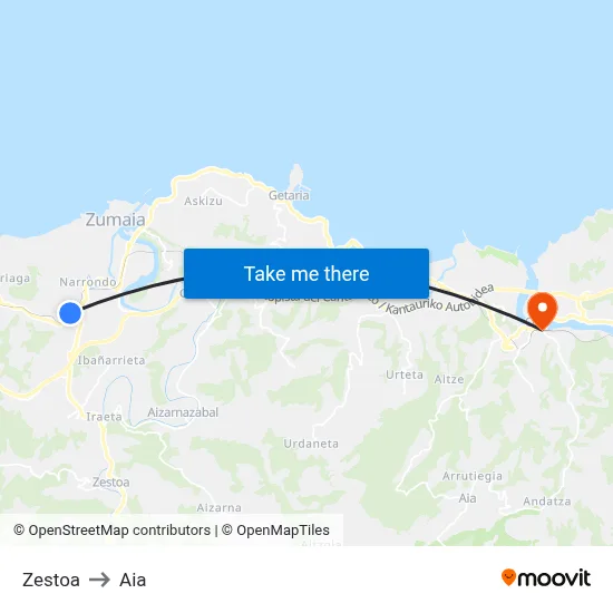 Zestoa to Aia map