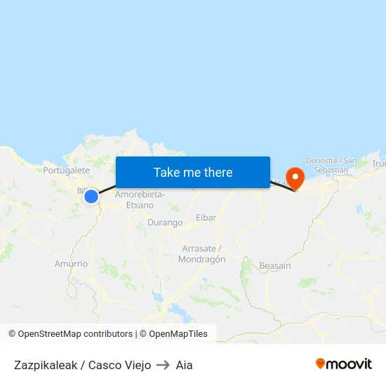 Zazpikaleak / Casco Viejo to Aia map