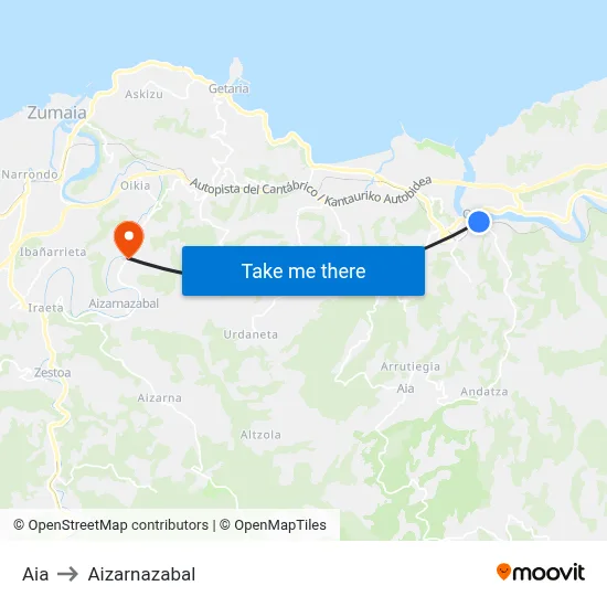 Aia to Aizarnazabal map