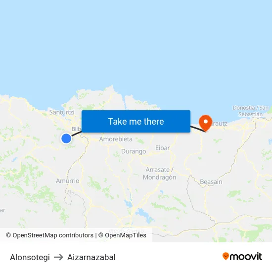 Alonsotegi to Aizarnazabal map