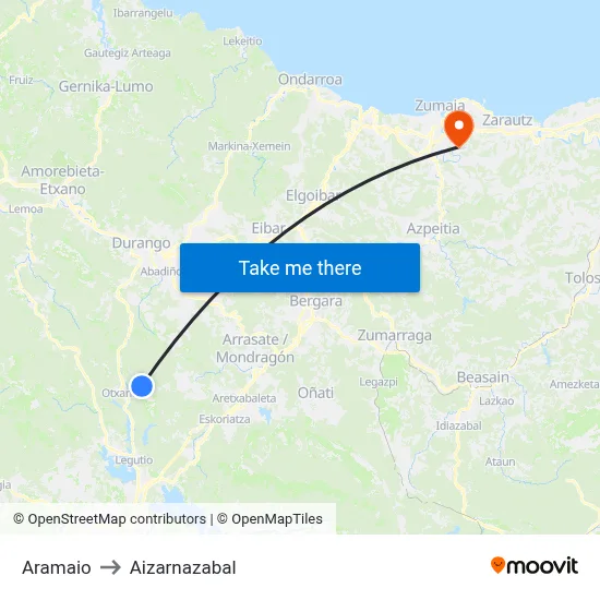 Aramaio to Aizarnazabal map