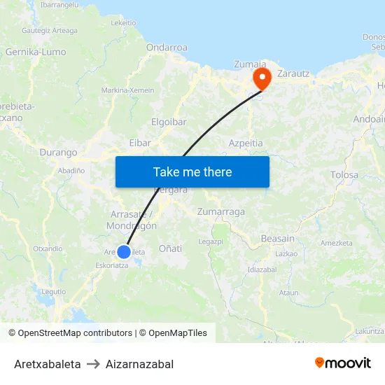 Aretxabaleta to Aizarnazabal map