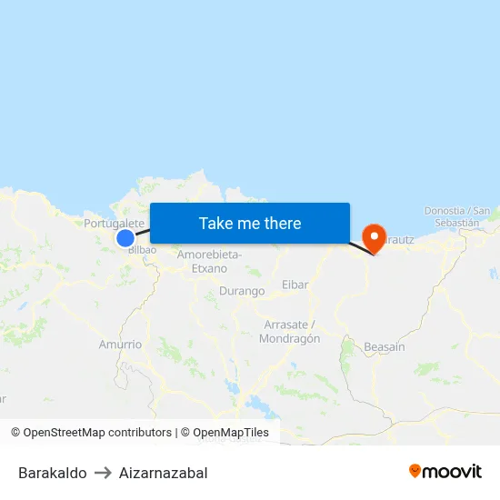 Barakaldo to Aizarnazabal map