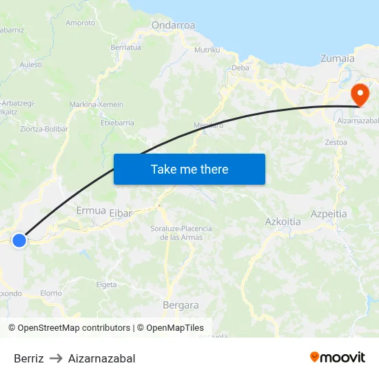 Berriz to Aizarnazabal map