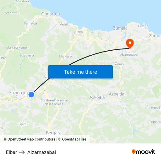 Eibar to Aizarnazabal map