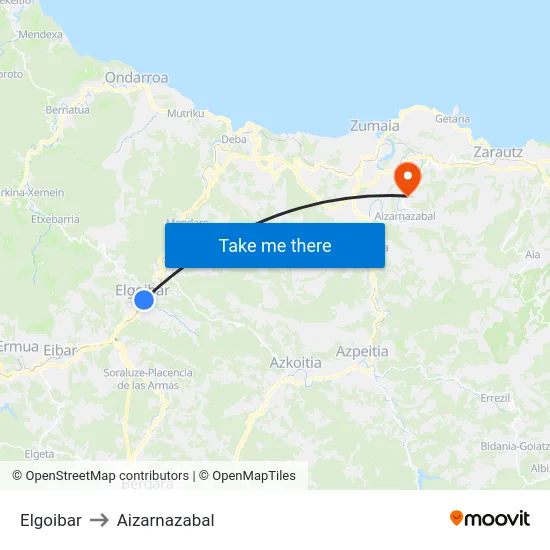Elgoibar to Aizarnazabal map