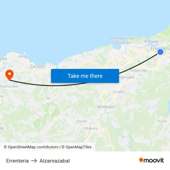Errenteria to Aizarnazabal map
