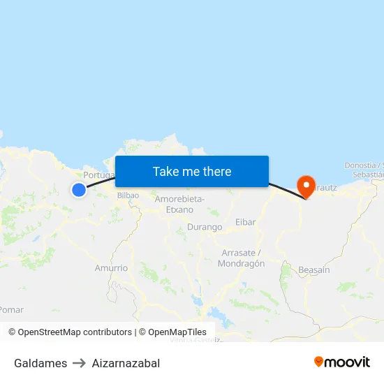 Galdames to Aizarnazabal map
