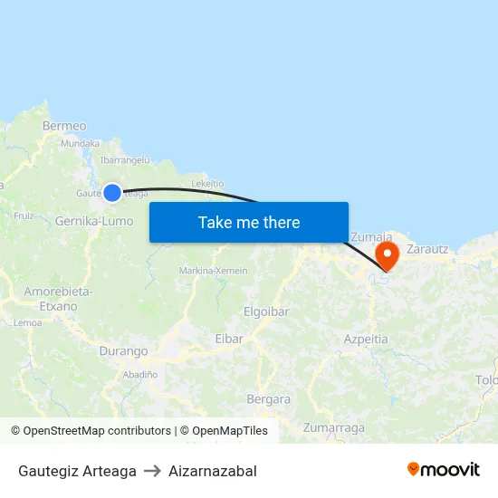 Gautegiz Arteaga to Aizarnazabal map