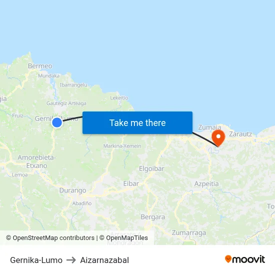 Gernika-Lumo to Aizarnazabal map