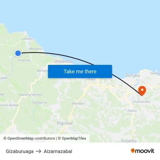 Gizaburuaga to Aizarnazabal map