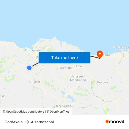 Gordexola to Aizarnazabal map