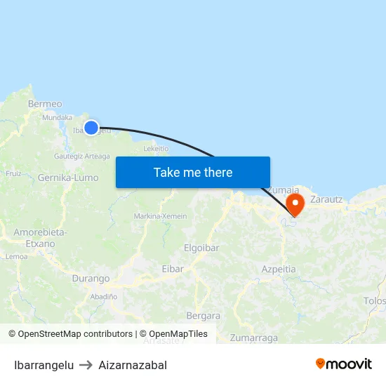 Ibarrangelu to Aizarnazabal map