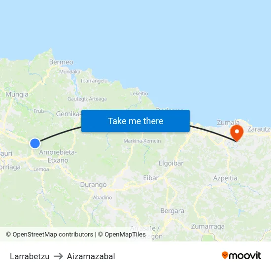 Larrabetzu to Aizarnazabal map