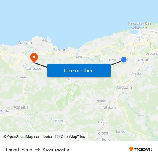 Lasarte-Oria to Aizarnazabal map