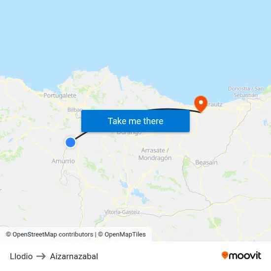 Llodio to Aizarnazabal map