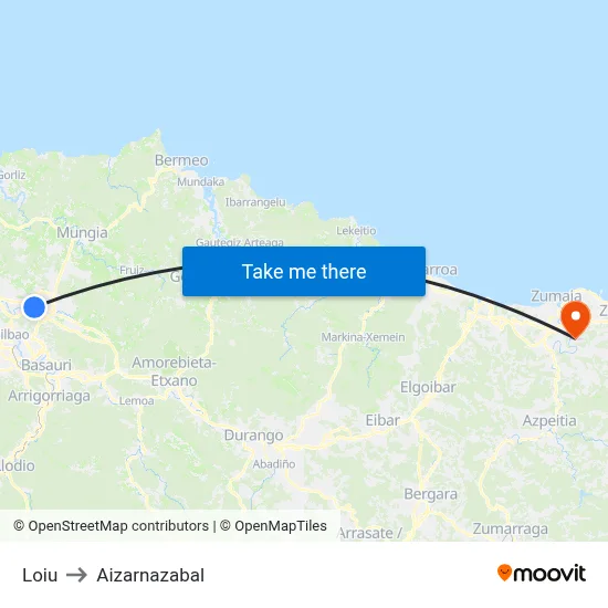 Loiu to Aizarnazabal map