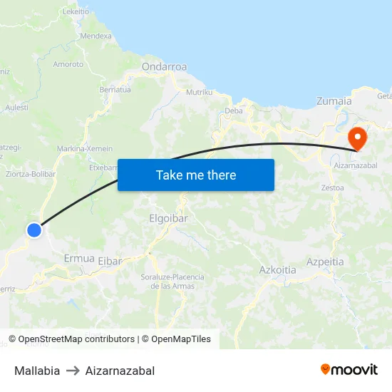 Mallabia to Aizarnazabal map