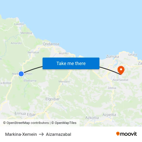 Markina-Xemein to Aizarnazabal map