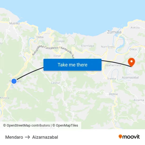 Mendaro to Aizarnazabal map