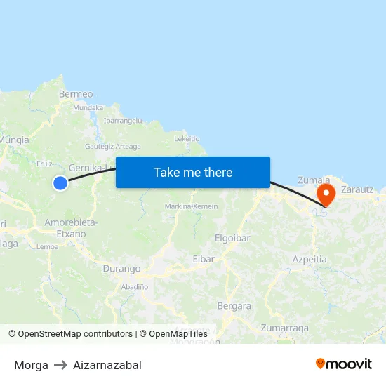 Morga to Aizarnazabal map