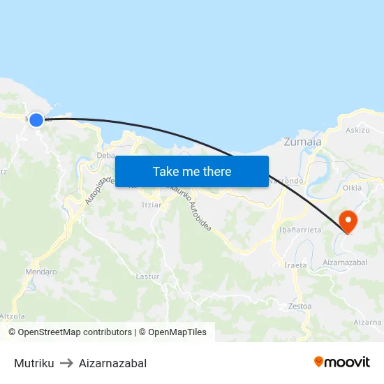 Mutriku to Aizarnazabal map