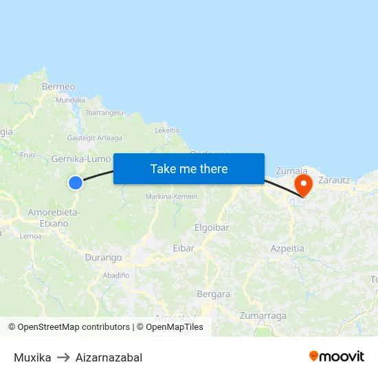 Muxika to Aizarnazabal map