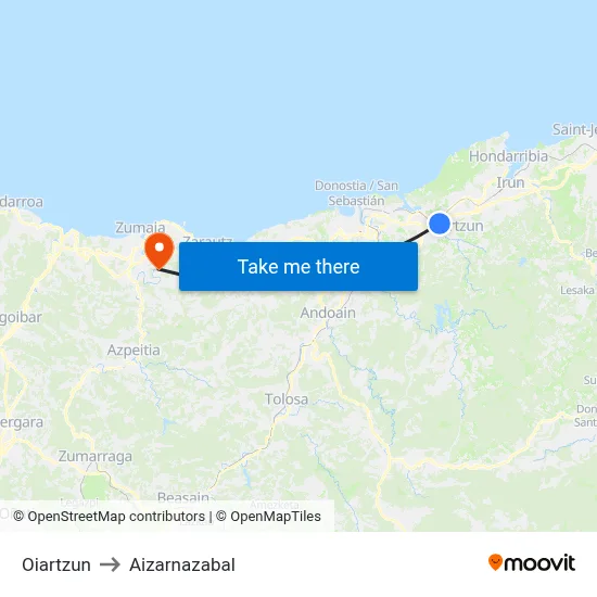 Oiartzun to Aizarnazabal map