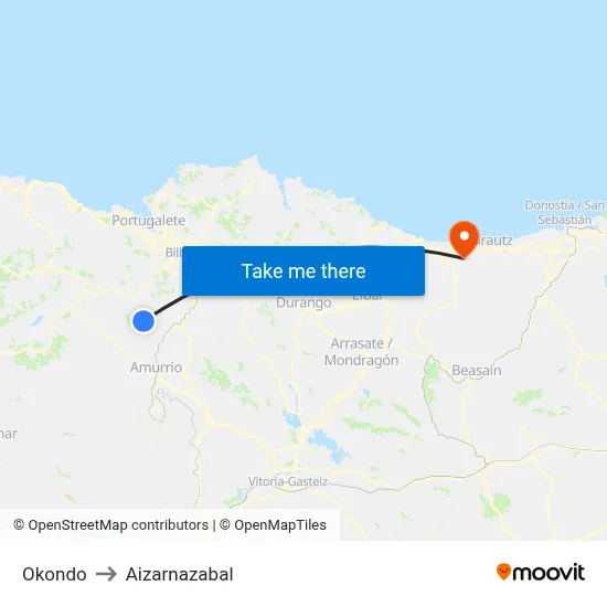 Okondo to Aizarnazabal map