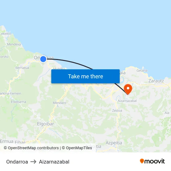 Ondarroa to Aizarnazabal map