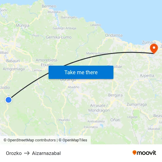 Orozko to Aizarnazabal map