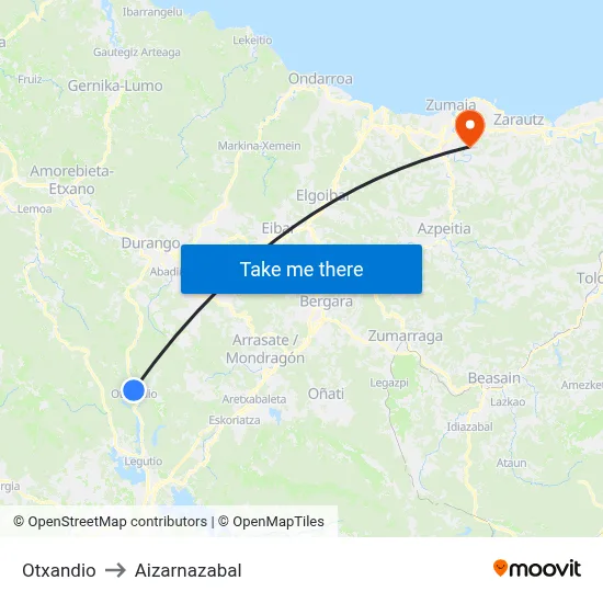 Otxandio to Aizarnazabal map