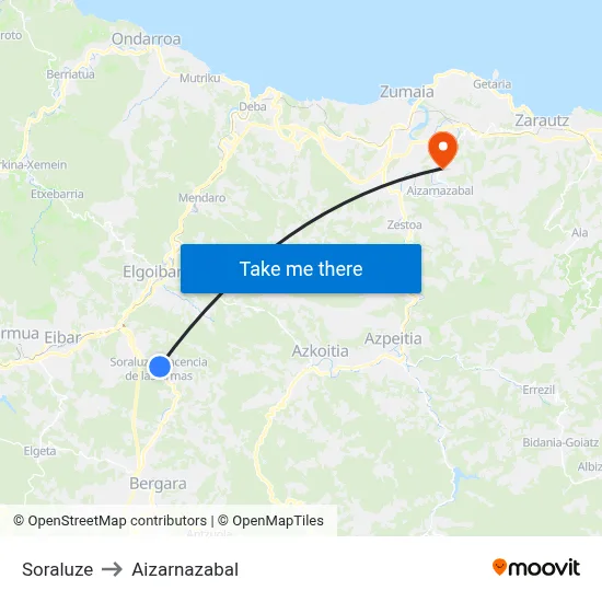 Soraluze to Aizarnazabal map