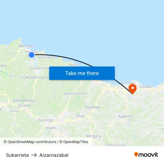 Sukarrieta to Aizarnazabal map