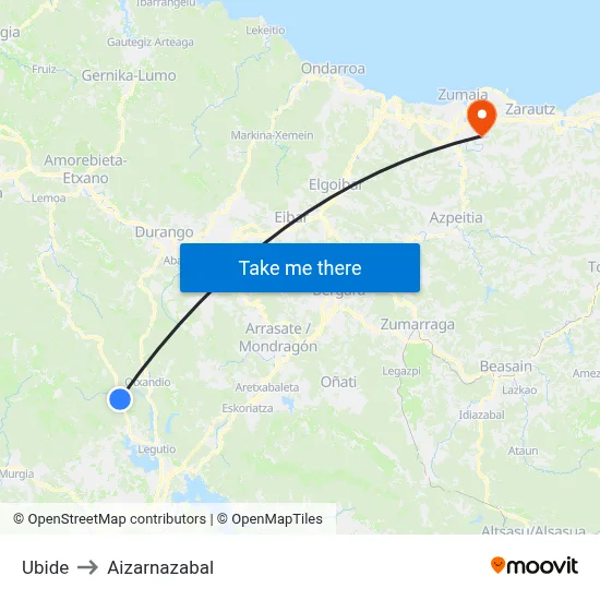 Ubide to Aizarnazabal map