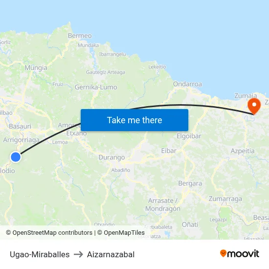Ugao-Miraballes to Aizarnazabal map